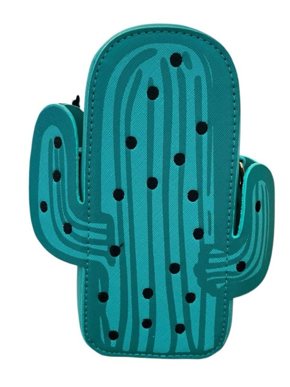 Small Green Figural Saguaro Cactus Shaped Chain Crossbody Bag Flowers New - Picture 4 of 6